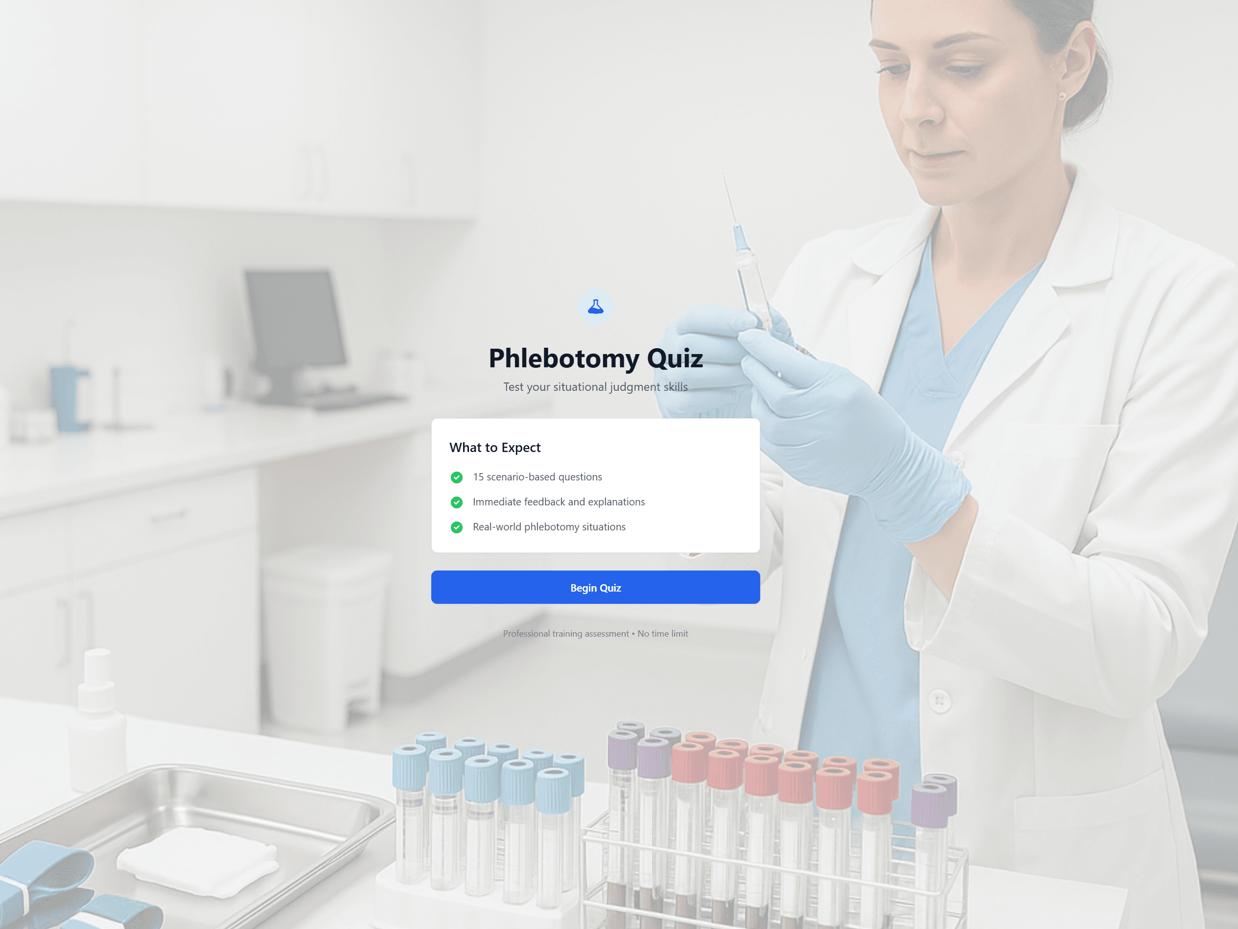 Screenshot of Phlebotomy Situational Quiz
