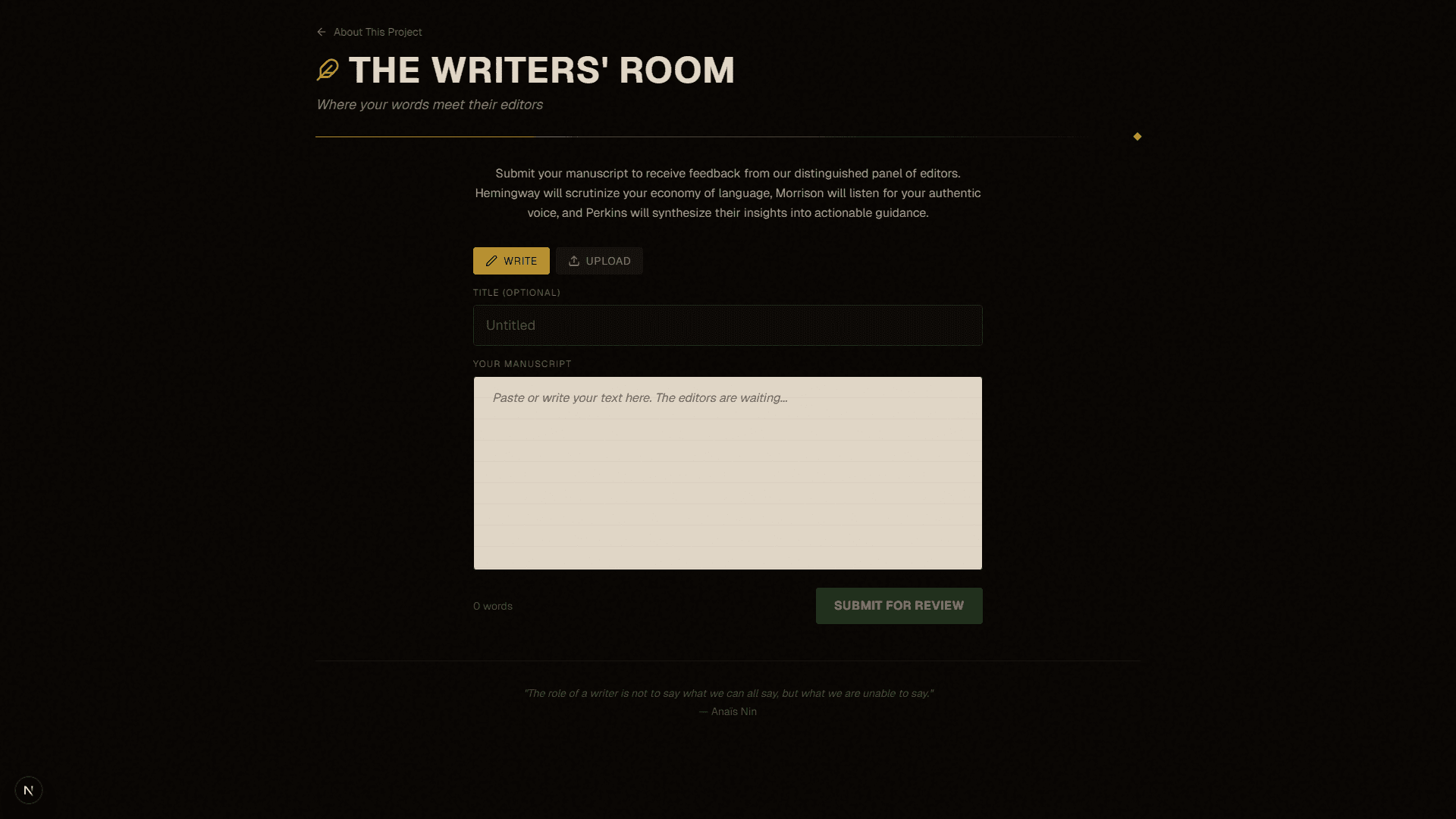 Screenshot of The Writers' Room